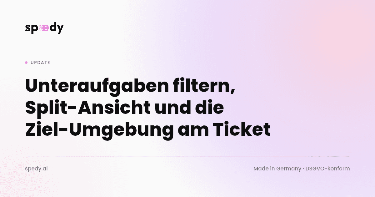 Unteraufgaben filtern, Split-Ansicht und die Ziel-Umgebung am Ticket