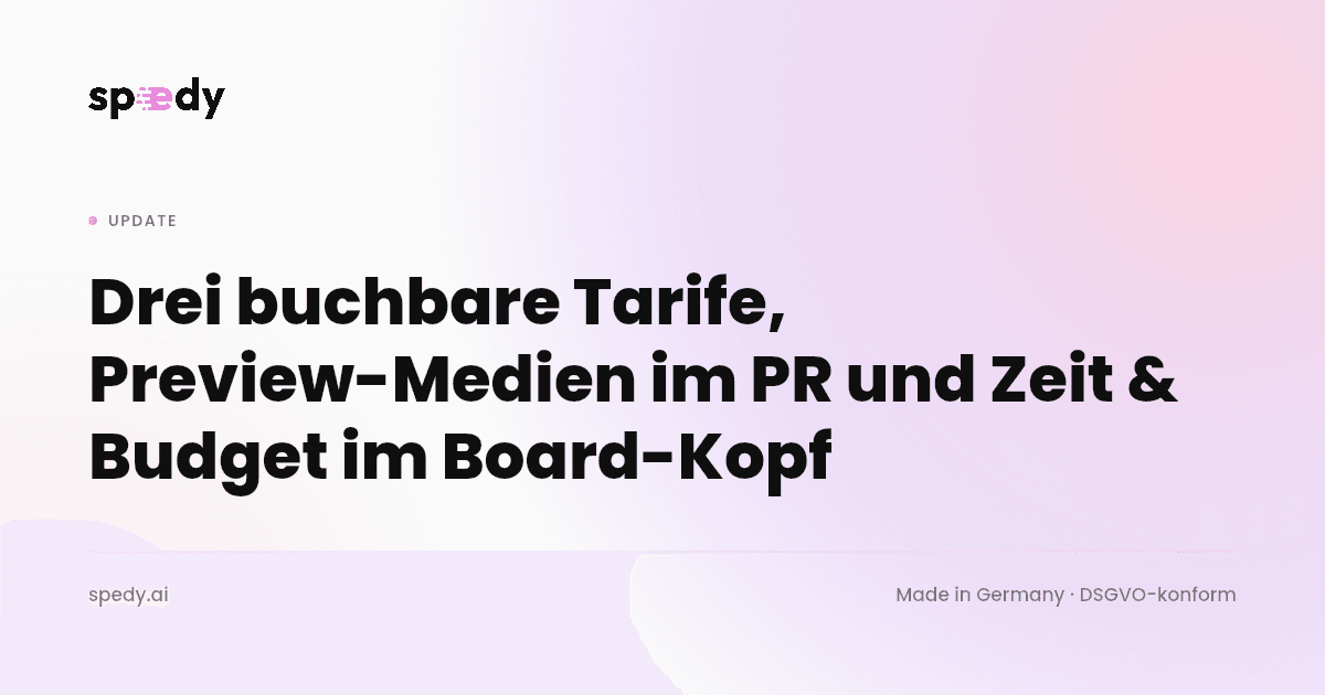 Three bookable plans, preview media on the PR, and time & budget in the board header
