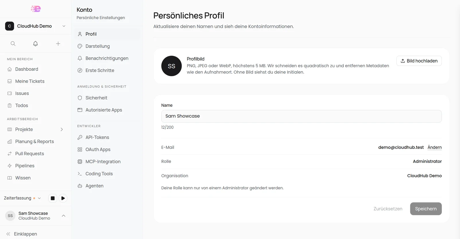 Kontoseite mit Profilbild und neuer Navigation