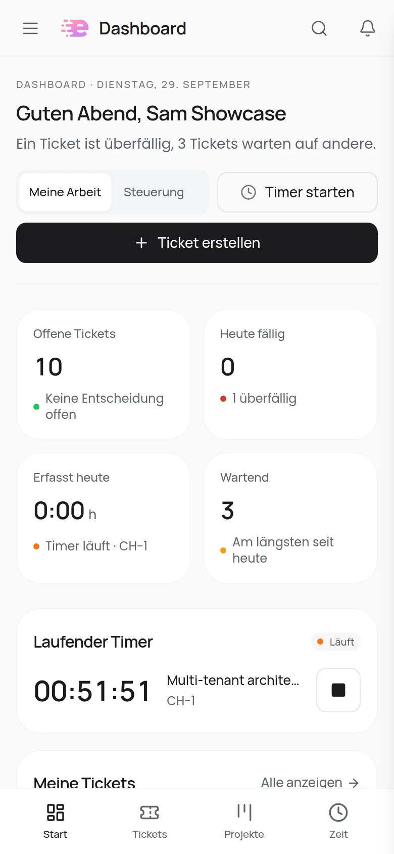 Dashboard auf dem Handy mit Tab-Leiste